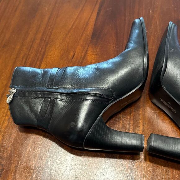 Harley Davidson Snip Toe Black Leather Healed Boots Women’s US 7 M - Picture 2 of 9